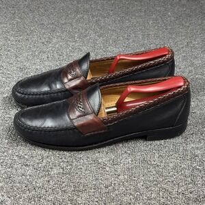 Allen Edmonds Newcastle Penny Loafers Men's 8 D Black Brown Braided Leather USA